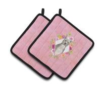 Caroline's Treasures CK4269PTHD Paire de maniques motif Pit Bull Terrier bleu fleurs roses Multicolore