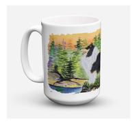 ""Caroline's Treasures SS8203CM15 Tasse caf en c ramique Collie lavable au lave-vaisselle et au micro-ondes 15 oz Multicolore""