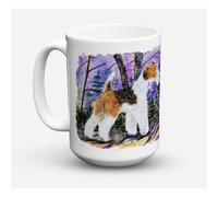 ""Caroline's Treasures SS8630CM15 Fox Terrier Tasse caf en c ramique allant au lave-vaisselle et au micro-ondes 15 oz Multicolore""