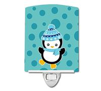 Caroline's Treasures Veilleuse en céramique motif pingouin de Noël, 2 bleus, 15,2 x 10,2 cm