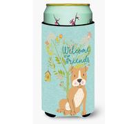 Caroline's Treasures Welcome Friends Porte-canette d coratif Staffordshire Terrier marron, grand format, multicolore