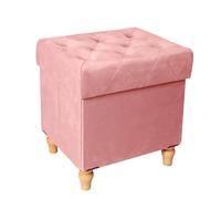 CAROLMADE Pouf de rangement pliable en velours avec pieds en bois pour salon et chambre à coucher, rose, gris, 38,1 x 32 x 39,1 cm