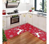 CAROMIO Lot de 2 tapis de cuisine décoratifs antidérapants et lavables pour l'hiver, la maison, la cuisine, la décoration de Noël, rouge, 40 x 60 cm + 40 x 120 cm