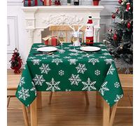 CAROMIO Nappe Carrée de Noël, Nappe Verte en Polyester Lavable Résistante à l'eau avec Motif Flocon de Neige pour Décoration de Salle à Manger Festive (54x54 pouces/137x137cm)