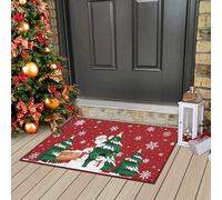 CAROMIO Paillasson de Noël Père Noël rouge pour entrée extérieure, tapis de bienvenue pour porte d'entrée, tapis de Noël antidérapant pour intérieur ou extérieur pour décoration d'intérieur, 40 x 80