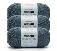 Caron All Day Cotton Lot de 3 pelotes de fil 100% coton mercerisé - 158 m/100 g - Bleu campagne