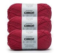 Caron All Day Cotton - Lot de 3 pelotes de fil 100% coton mercerisé Rouge lèvres 140 m