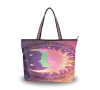Carorui Sac fourre-tout en tissu, polyester de soie romaine, multi-poches, fermeture éclair, sac à main réutilisable pour le shopping, les voyages (motif visage de lune de style astrologie