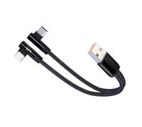 carotoe Câble de Chargement répartiteur USB 2 en 1, Conception coudée, Cordon de Chargement Rapide 5A avec 2X compatibilité USB C, câble Rapide à Double Port de 20cm / 120cm