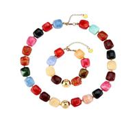 carotoe Ensemble de bijoux, collier et paire de bracelets avec chaîne réglable et perles en résine, détail de déclaration pour un usage quotidien, collier et, bijoux en perles de résine, chaîne