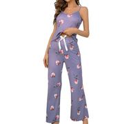 carotoe Ensemble Pyjama imprimé à Bretelles Spaghetti et nœud Papillon, Taille élastique, Pantalon Long, vêtements de Nuit pour Femmes, vêtements de Nuit Camisole et Pantalon Long