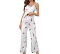carotoe Ensemble Pyjama imprimé à Bretelles Spaghetti et nœud Papillon, Taille élastique, Pantalon Long, vêtements de Nuit pour Femmes, vêtements de Nuit Camisole et Pantalon Long