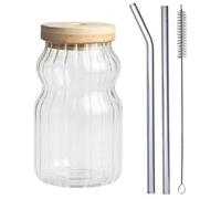 carotoe Tasse en verre rayée de 300ml, conception robuste pour la maison ou les lieux de travail, tasse à café de bureau