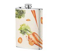 Carottes dessinées à la main à l'aquarelle,Flasque de poche plate de 8 oz en acier inoxydable 304, idéale pour les activités de plein air.