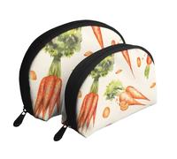 Carottes dessinées à la Main à l'aquarelle, Trousse de Maquillage Coquille Femme Petit Porte-Monnaie Trousse de Toilette Trousse à cosmétiques 2 pièces