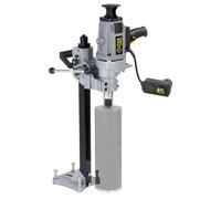Carotteuse sur support haute performance avec moteur 2300W, capacité de perçage jusqu’à Ø 180 mm. Compatible avec forage à sec et à