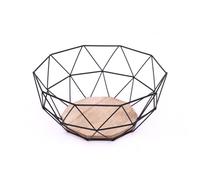 Corbeille à fruits géométrique en métal avec base en bois Noir