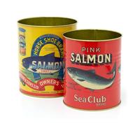 Carousel Home Lot de 2 boîtes de rangement en métal pour saumon de style rétro | 2 pièces répliques de boîtes alimentaires décoratives en étain | Boîtes de rangement en métal