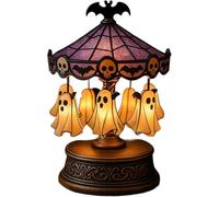 CarouselLight Lampe de bureau d ' Halloween, décor de carrousel vintage avec fantôme flottant, chauves-souris et squelettes, éclairage d ' ambiance chaleureux pour la décoration d ' Halloween et la