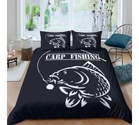 Carp Fishing Housse de Couette Hypoallergique 3 Pièces 3D Imprimée Léger Stylisé Poisson Art Ensemble De Literie avec 2 x Taies d'oreiller Super Douce for Enfants Garçons Ado Super King（260x220cm）