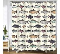 Carpe Dessin Animé Lac Poisson Rideau De Douche Bleu Vintage Poissons Rideaux De Douche Salle De Bain Décor À La Maison Ensembles Polyester Tissu avec Crochets 180x180cm
