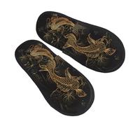 Carpes Koï Et Lotus Homme Femme Pantoufles Peluche Chaussures De Maison Chaud Slippers Pour Intérieur Hiver Extérieur L