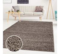 carpet city ayshaggy Tapis Shaggy à Poils Longs uni Mocca Doux et Moelleux pour Salon Taille : 150 x 150 cm Carré 150 x 150 cm