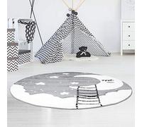 carpet city Bueno Tapis Rond pour Chambre d'enfant avec Contour de Lune, Nuages, étoiles, Gris crème 120 x 120 cm