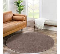 carpet city Shaggy Tapis à poils longs - Rond 120 cm - Marron - Tapis de salon à poils longs - Motif uni moderne - Tapis doux et moelleux pour décoration de chambre à coucher