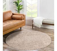 carpet city Shaggy Tapis à poils longs, rond, 200 cm, beige sable, uni, moderne, moelleux, doux, pour décoration de chambre à coucher