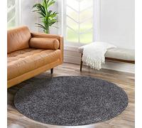 carpet city Shaggy Tapis de salon, à poils longs, motif uni, anthracite, 200 cm, rond, doux et moelleux, moderne, convient également à la chambre à coucher