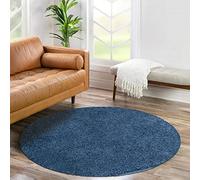 carpet city Shaggy Tapis de salon, à poils longs, motif uni, bleu, 80 cm, rond, doux et moelleux, moderne, convient également à la chambre à coucher