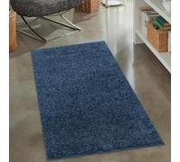 carpet city Shaggy Tapis de salon, à poils longs, motif uni, bleu, 80 x 150 cm, doux et moelleux, moderne, convient également à la chambre à coucher