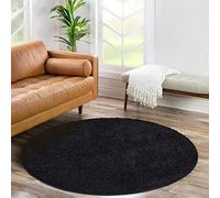 carpet city Shaggy Tapis de salon, à poils longs, motif uni, noir, 160 cm, rond, doux et moelleux, moderne, convient également à la chambre à coucher