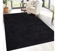 carpet city Shaggy Tapis de salon, à poils longs, motif uni, noir, 230 x 320 cm, doux et moelleux, moderne, convient également à la chambre à coucher