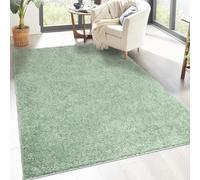 carpet city Shaggy Tapis de salon, à poils longs, motif uni, vert, 200 x 290 cm, doux et moelleux, moderne, convient également à la chambre à coucher