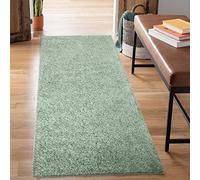 carpet city Shaggy Tapis de salon/de couloir, à poils longs, motif uni, vert, 80 x 300 cm, doux et moelleux, moderne, convient également à la chambre à coucher