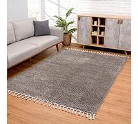 carpet city Shaggy Tapis de Salon - Gris - 140 x 200 cm - Couleur Unie - Tapis Moderne avec Franges