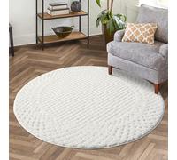 carpet city Skandi Tapis de salon, à poils longs, crème, 160 cm, rond, motif profond, bordure effet 3D, descente de lit pour chambre à coucher, style bohème,
