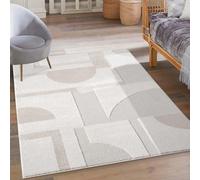 carpet city Tapis à poils courts crème - 120 x 170 cm - Motif profond - Effet 3D - Motif géométrique - Revêtement de sol à poils plats - Décoration de chambre à coucher