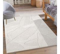 carpet city Tapis à poils courts Crème - 120x170 cm - Tapis de salon motif profond et 3D - Effet 3D - Motif floral - Revêtement de sol à poils plats, décoration pour la chambre à coucher