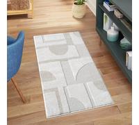 carpet city Tapis à poils courts Crème - 80x150 cm - Tapis de salon motif profond, effet 3D - Motif géométrique - Revêtement de sol à poils plats, décoration pour la chambre à coucher