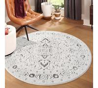 carpet city Tapis à poils courts Gris, Crème - 160 cm Rond - Tapis de salon Motif haute profondeur, Effet 3D - Ornements - Revêtement de sol à poils ras, Déco Chambre