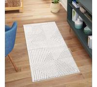 carpet city Tapis à poils courts Gris, Crème - 80 x 150 cm - Tapis de salon motif profond, effet 3D - Motif géométrique, rayé - Revêtement de sol à poil plat, décoration pour la chambre à coucher