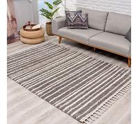 Carpet City Tapis à Poils Longs Shaggy - Gris/crème - Moderne - Super Doux - avec Motif de Salon - Dimensions : 120 x 160 cm