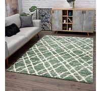 carpet city Tapis de couloir Shaggy à Poils Longs - Style skandi Moderne - 80 x 300 cm - Vert/crème