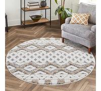 carpet city Tapis de salon, à poils longs, 120 x 120 cm, rond, look scandinave, ethnique, crème, gris, avec boucle, profond, effet 3D, moelleux, doux pour chambre à coucher