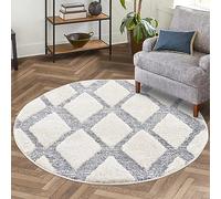 carpet city Tapis de salon, à poils longs, 120 x 120 cm, rond, scandinave, style maison de campagne, gris crème, profond, effet 3D, moelleux et doux, pour chambre à coucher