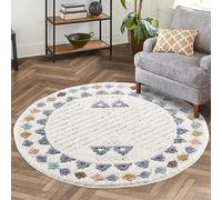 carpet city Tapis de salon, à poils longs, 120 x 120 cm, rond, style bohème, bordure crème, multicolore, profond, effet 3D, moelleux, doux, pour chambre à coucher