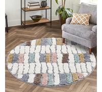 carpet city Tapis de salon à poils longs - 160 x 160 cm - Rond - Motif géo moderne multicolore - Cut Loop - Effet 3D - Tapis shaggy moelleux et doux pour chambre à coucher